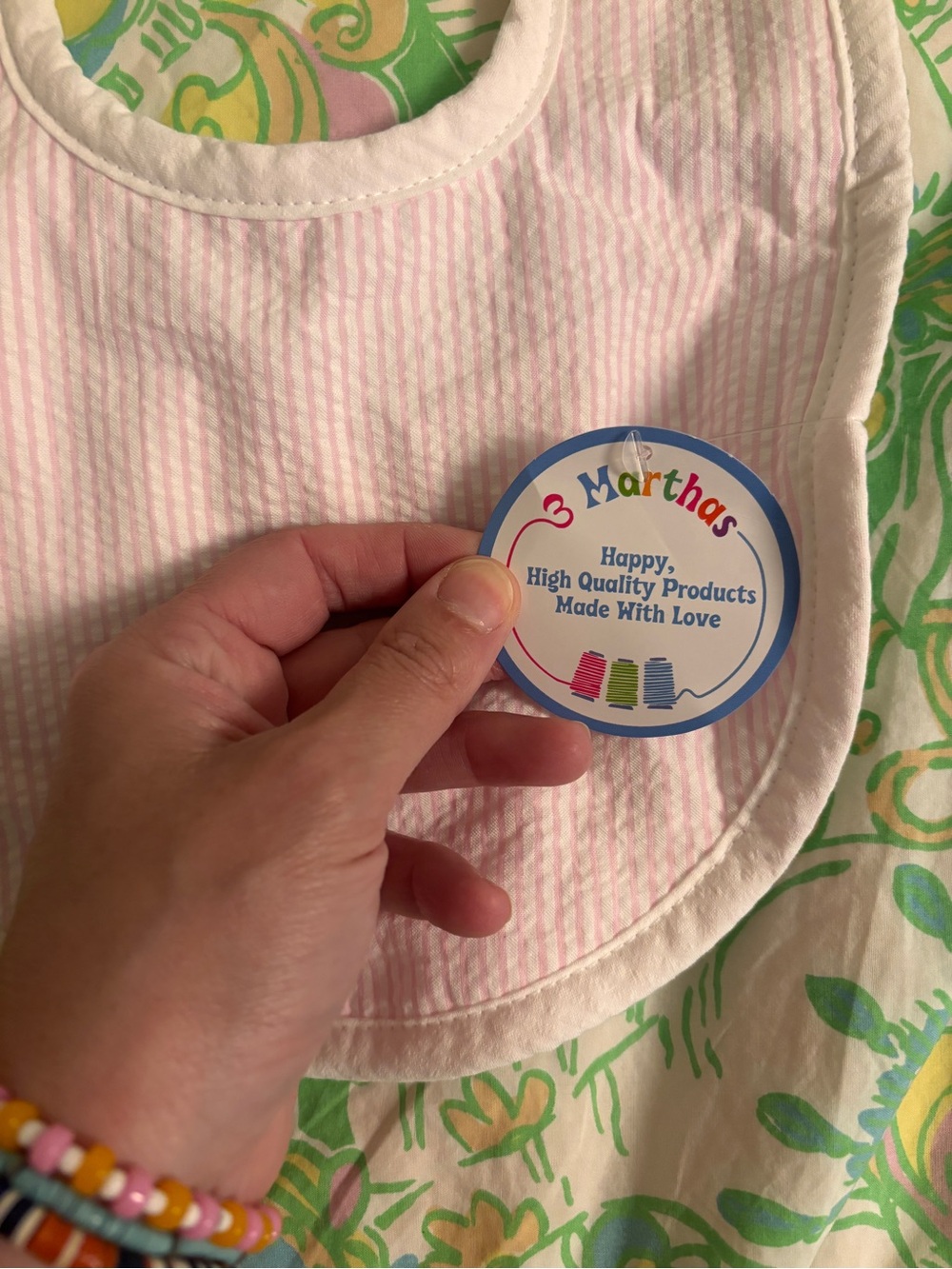 3 Marthas Pink Seersucker Baby Bib